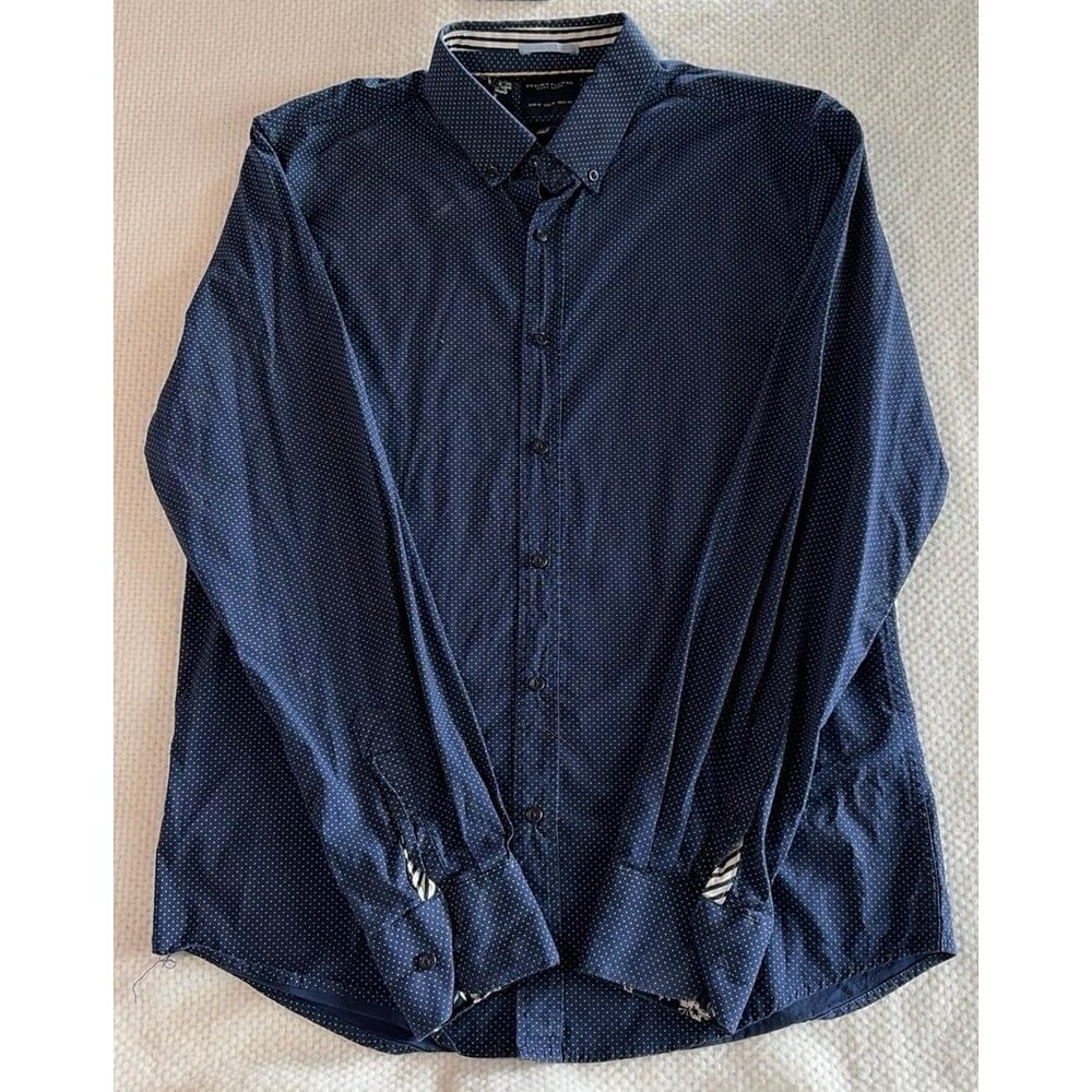 Denim & Flower Men’s Navy Polka Dot Button-Down Shirt, Size M Floral inside